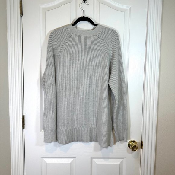 Gray Long Sleeve V-Neck Oversized Ribbed Knit Cozy Relaxed Fit Sweater XL - Picture 7 of 10